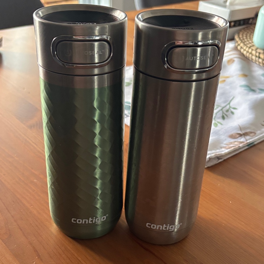 Contigo Travel Mugs - Textured Green and Sleek Silver